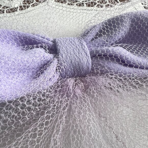 Vintage 60s Purple Fascinator Mesh Netting Hair Bows Pastel Mauve Hairnet Rockab - Picture 6 of 10